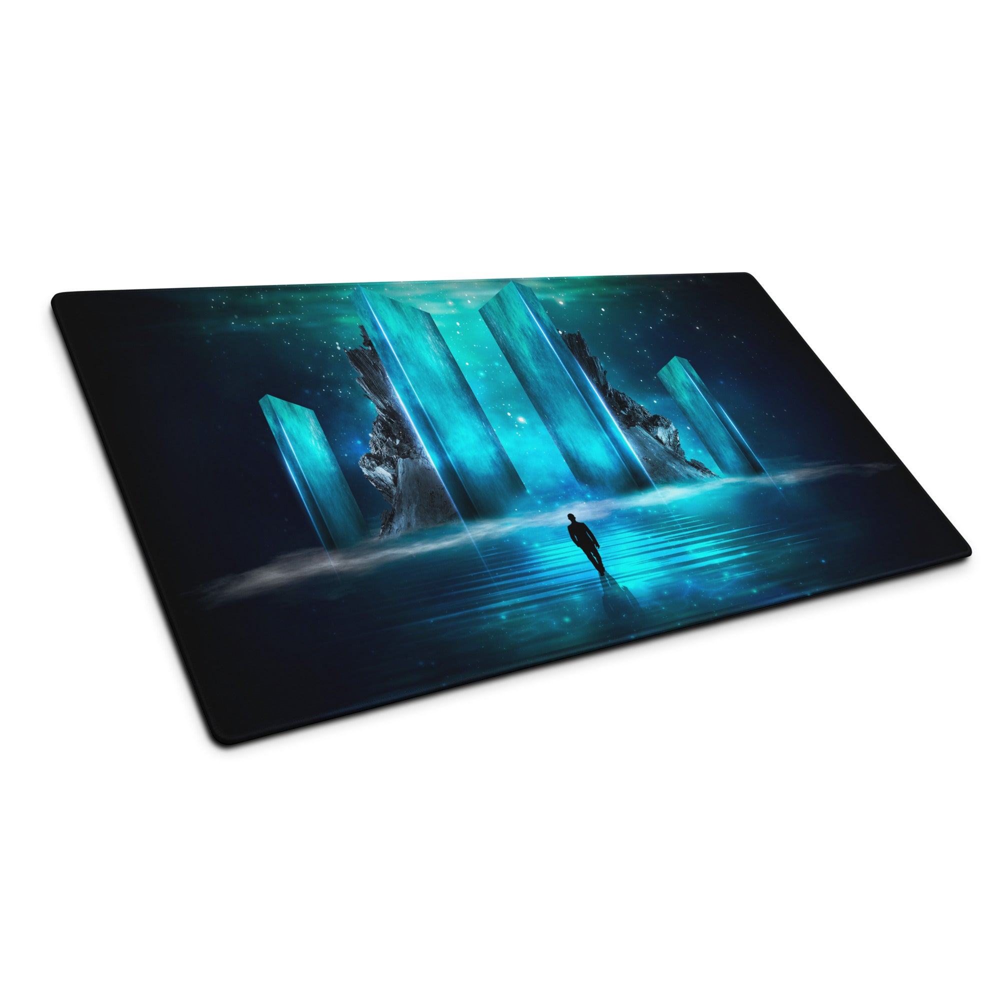 Neon Portal Gaming Pad - Gaming Mouse Pad Blue Neon Futuristic Immersive Cyberpunk Modern Digital Artwork