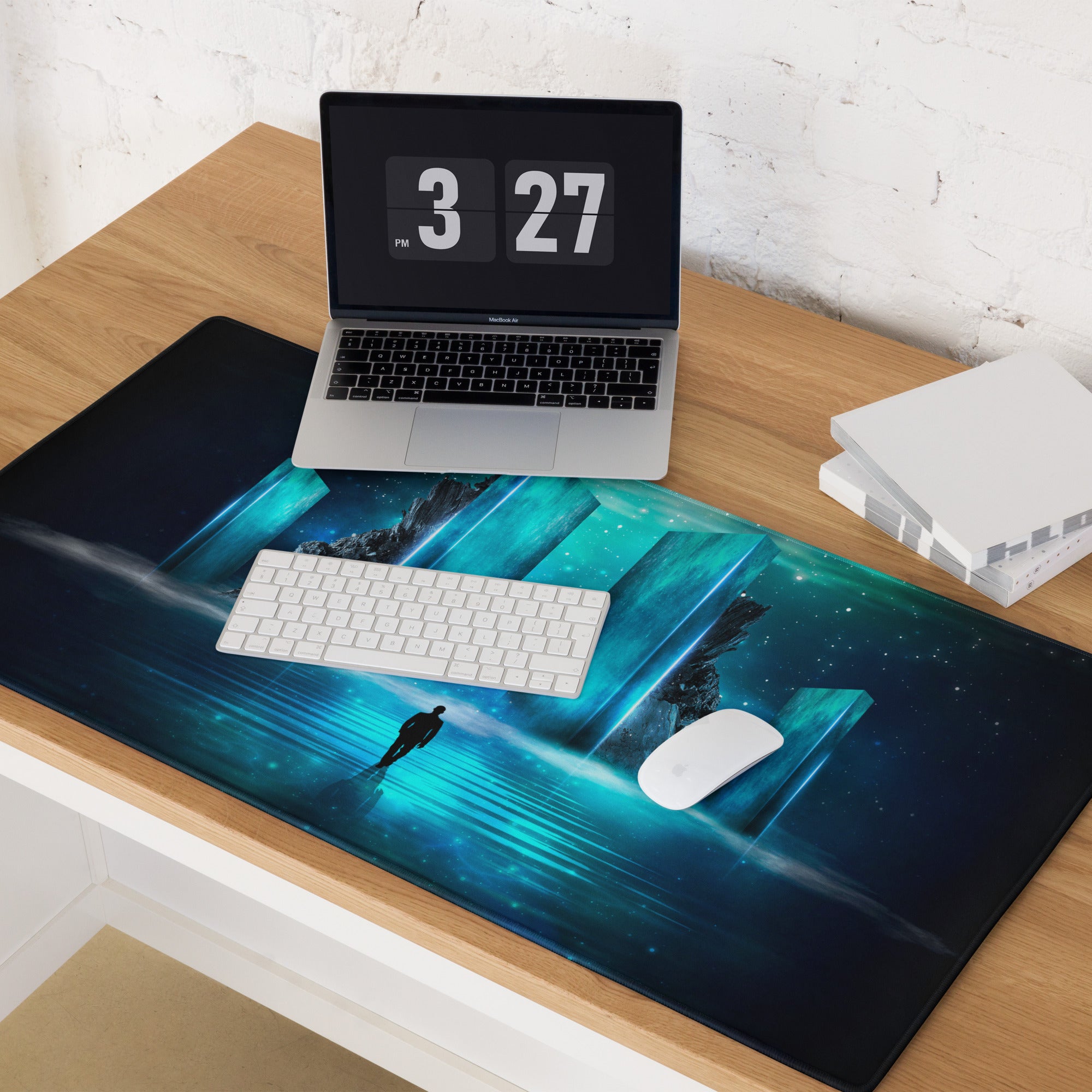 Neon Portal Gaming Pad - Gaming Mouse Pad Blue Neon Futuristic Immersive Cyberpunk Modern Digital Artwork