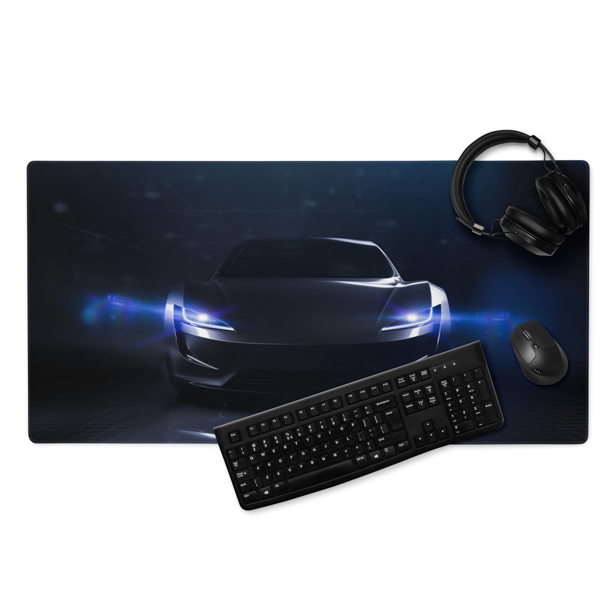 Night Drive Car Gaming Mouse Pad - Racing Car Black Blue Desk Gaming Pad Futuristic Intense Mood Minimalist