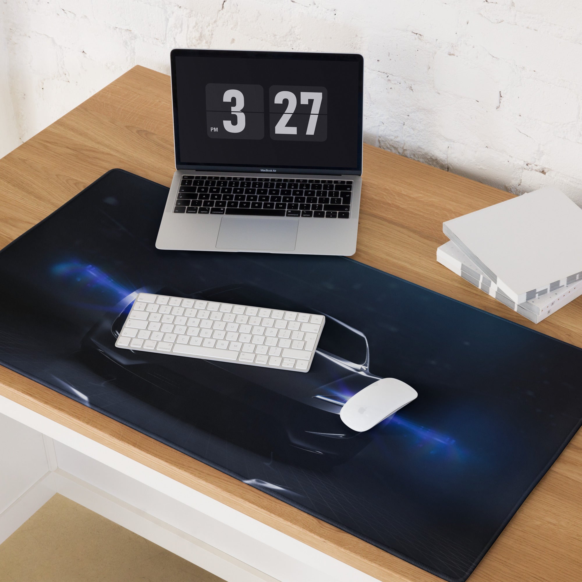 Night Drive Car Gaming Mouse Pad - Racing Car Black Blue Desk Gaming Pad Futuristic Intense Mood Minimalist
