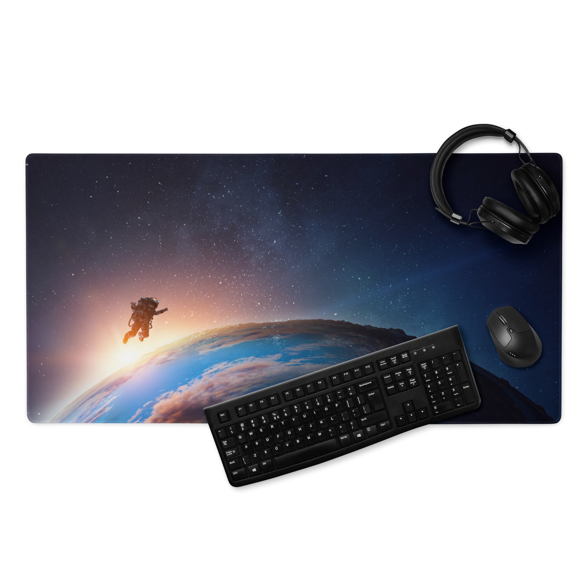 Cosmic Astronaut Desk Pad - Astronaut Space Scene Orange Blue Desk Setup Epic Mood Office Gaming Niche Digital Art