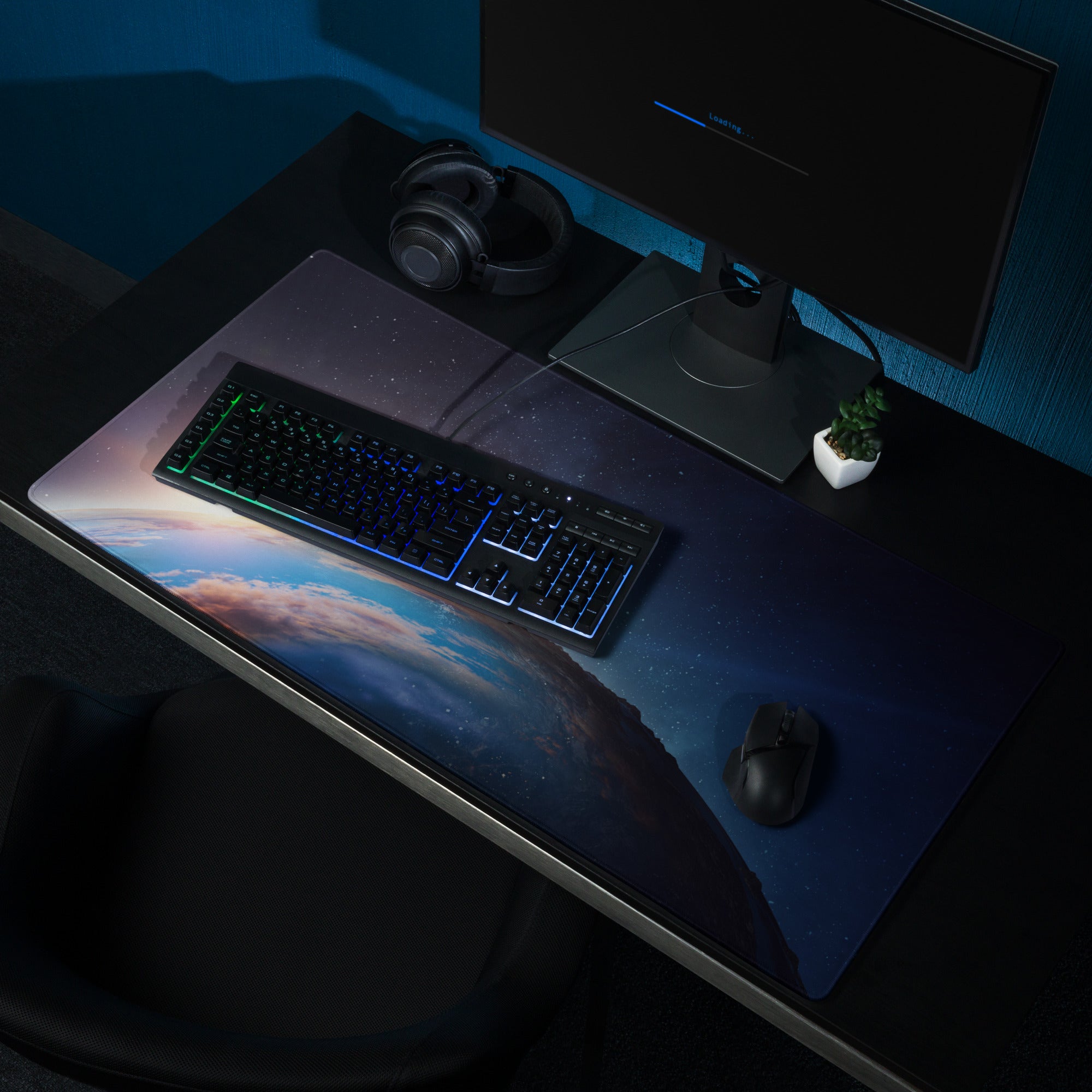 Cosmic Astronaut Desk Pad - Astronaut Space Scene Orange Blue Desk Setup Epic Mood Office Gaming Niche Digital Art