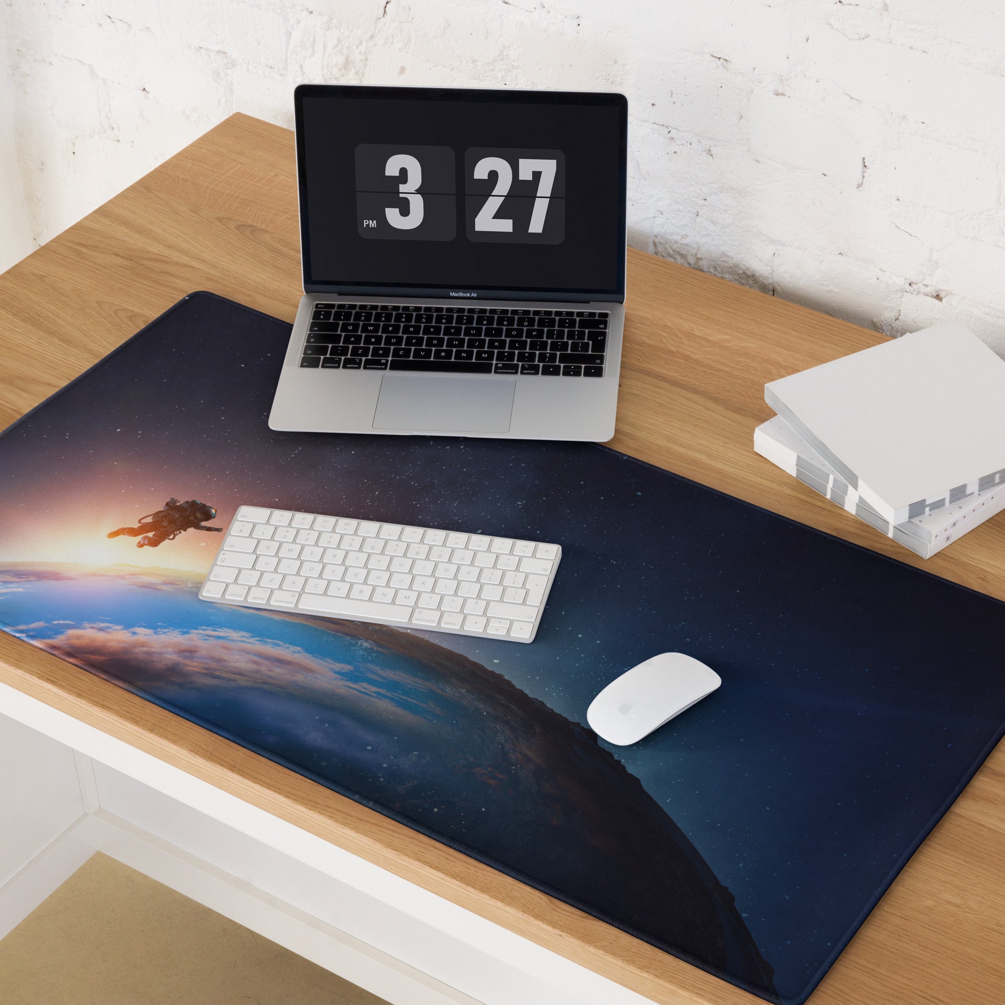 Cosmic Astronaut Desk Pad - Astronaut Space Scene Orange Blue Desk Setup Epic Mood Office Gaming Niche Digital Art