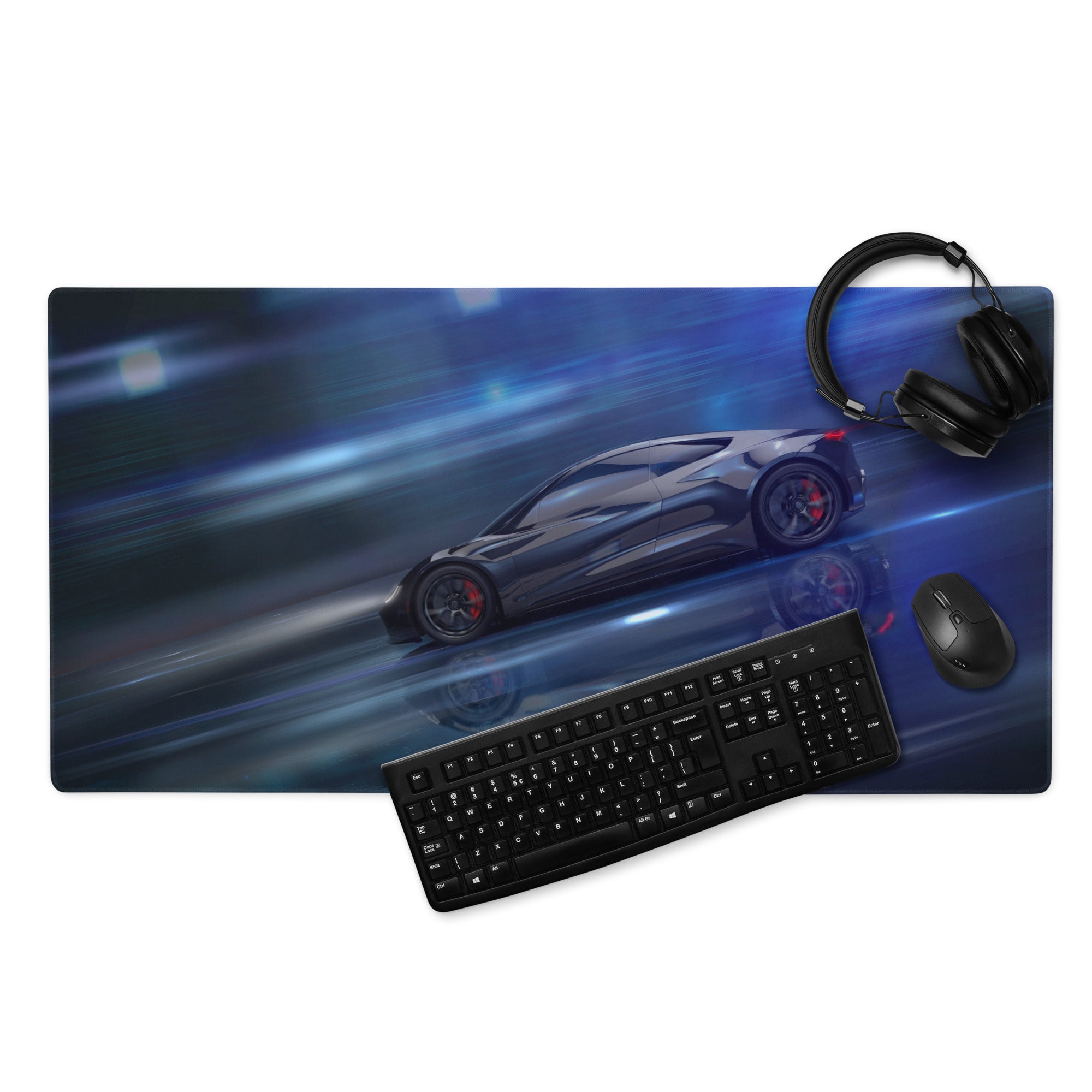 Blue Neon Speed Car Mouse Pad - Gaming Mouse Pad Blue Desk Setup Futuristic Dynamic Mood Tech Modern Esports CGI