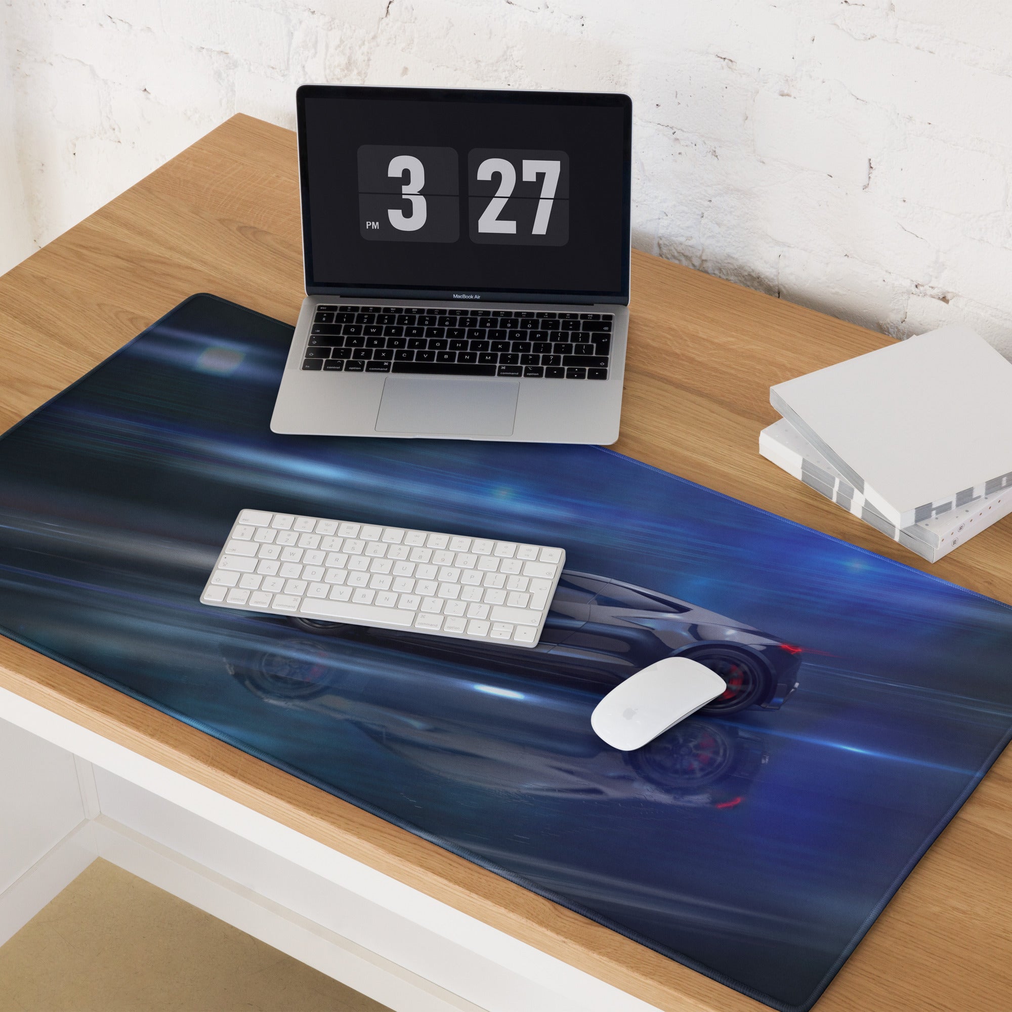Blue Neon Speed Car Mouse Pad - Gaming Mouse Pad Blue Desk Setup Futuristic Dynamic Mood Tech Modern Esports CGI