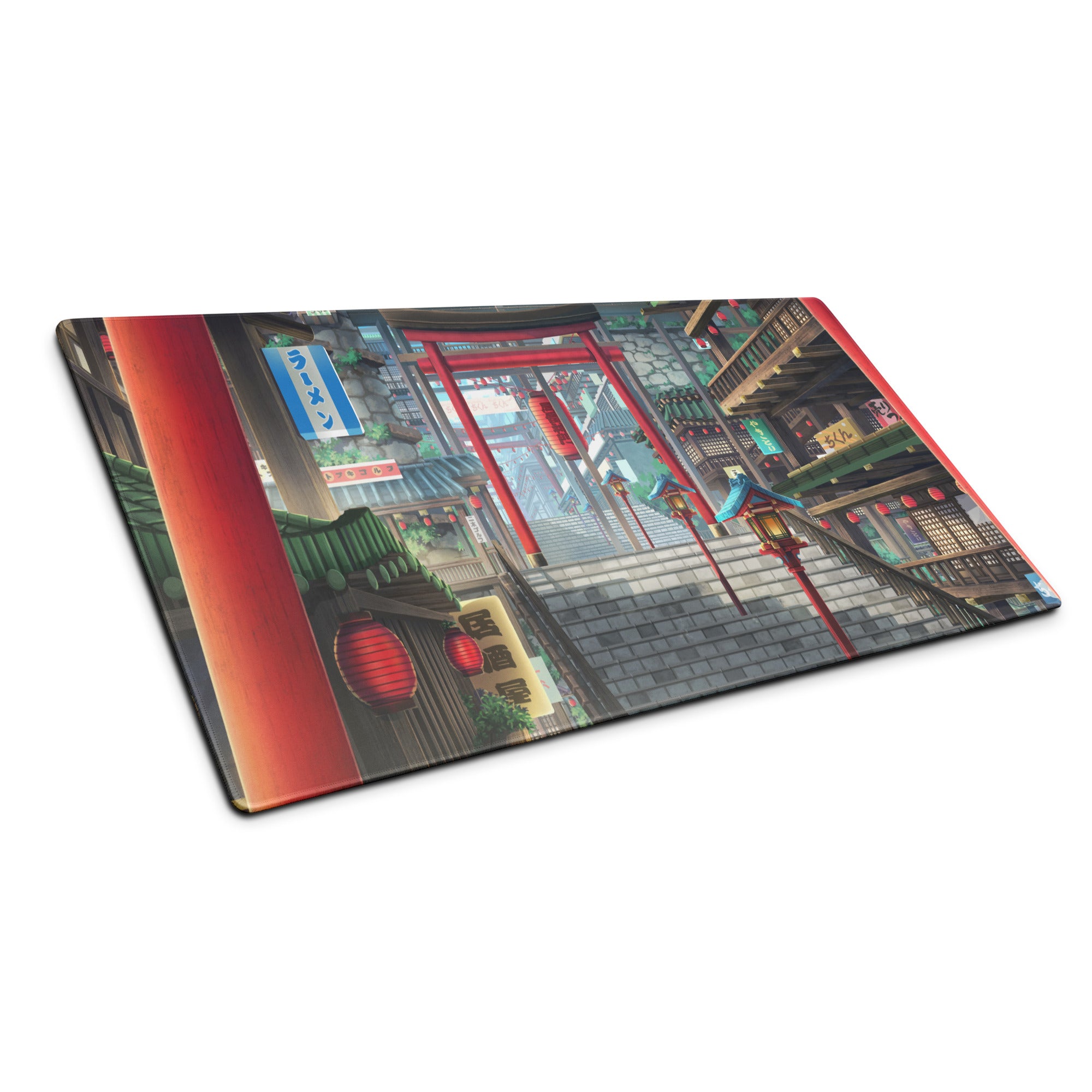 Neon Tokyo Lantern Alley Mouse Pad - Gaming Mouse Pad Red Blue Desk Anime Immersive Night Mood Cyberpunk Digital Art