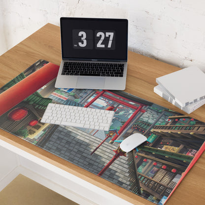 Neon Tokyo Lantern Alley Mouse Pad - Gaming Mouse Pad Red Blue Desk Anime Immersive Night Mood Cyberpunk Digital Art