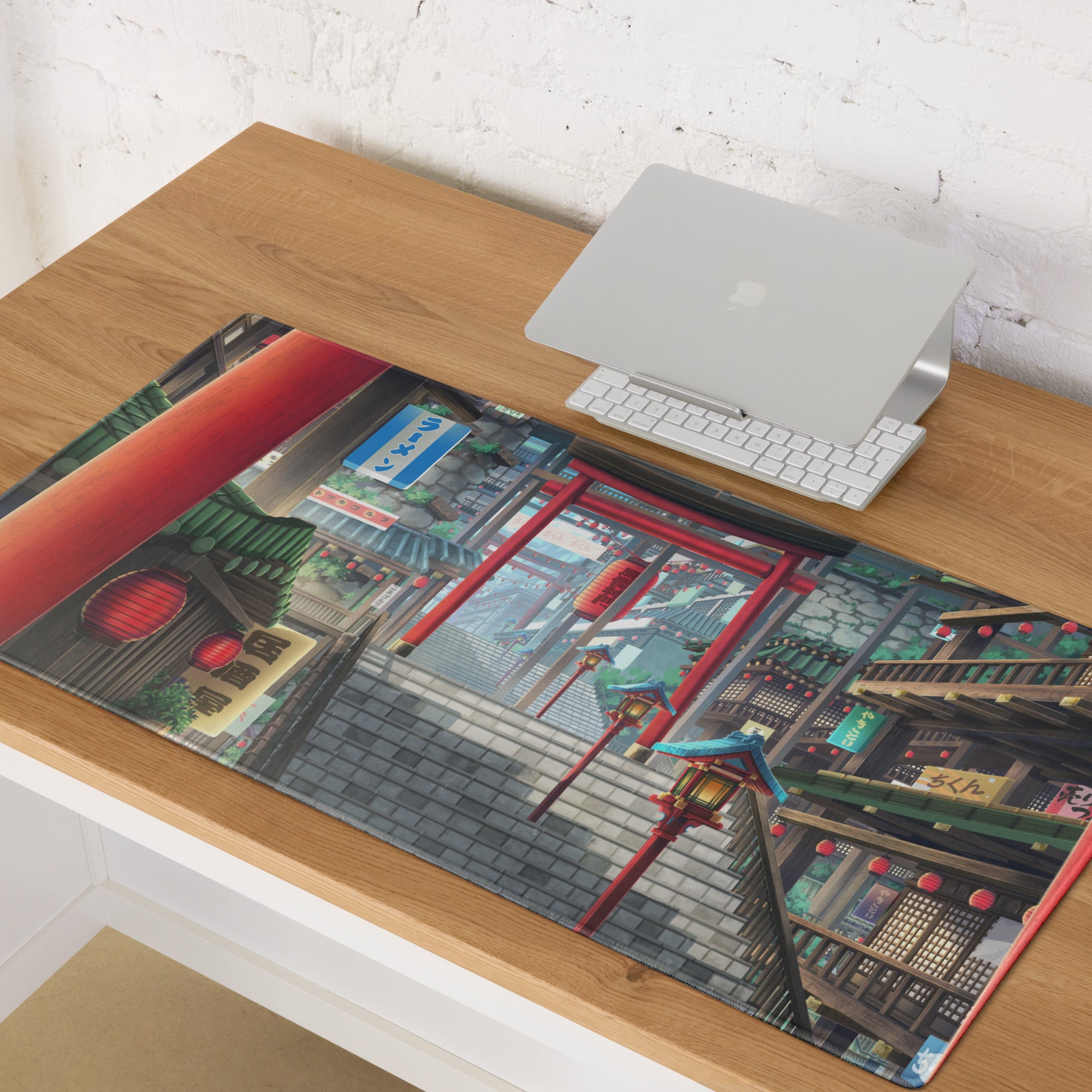 Neon Tokyo Lantern Alley Mouse Pad - Gaming Mouse Pad Red Blue Desk Anime Immersive Night Mood Cyberpunk Digital Art