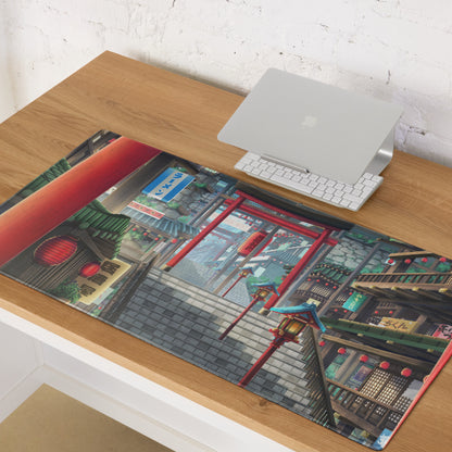 Neon Tokyo Lantern Alley Mouse Pad - Gaming Mouse Pad Red Blue Desk Anime Immersive Night Mood Cyberpunk Digital Art