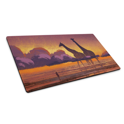 Sunset Safari Desk Pad - Sunset Safari Orange Purple Desk Pad Silhouette Warm Mood Modern Gaming Desk Pad Art