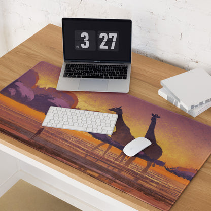 Sunset Safari Desk Pad - Sunset Safari Orange Purple Desk Pad Silhouette Warm Mood Modern Gaming Desk Pad Art