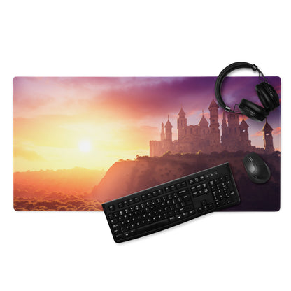 Castle Sunset Mouse Pad - Castle Sunset Orange Purple Gaming Desk Fantasy Dreamy Mood Castle Decor Printed Fabric