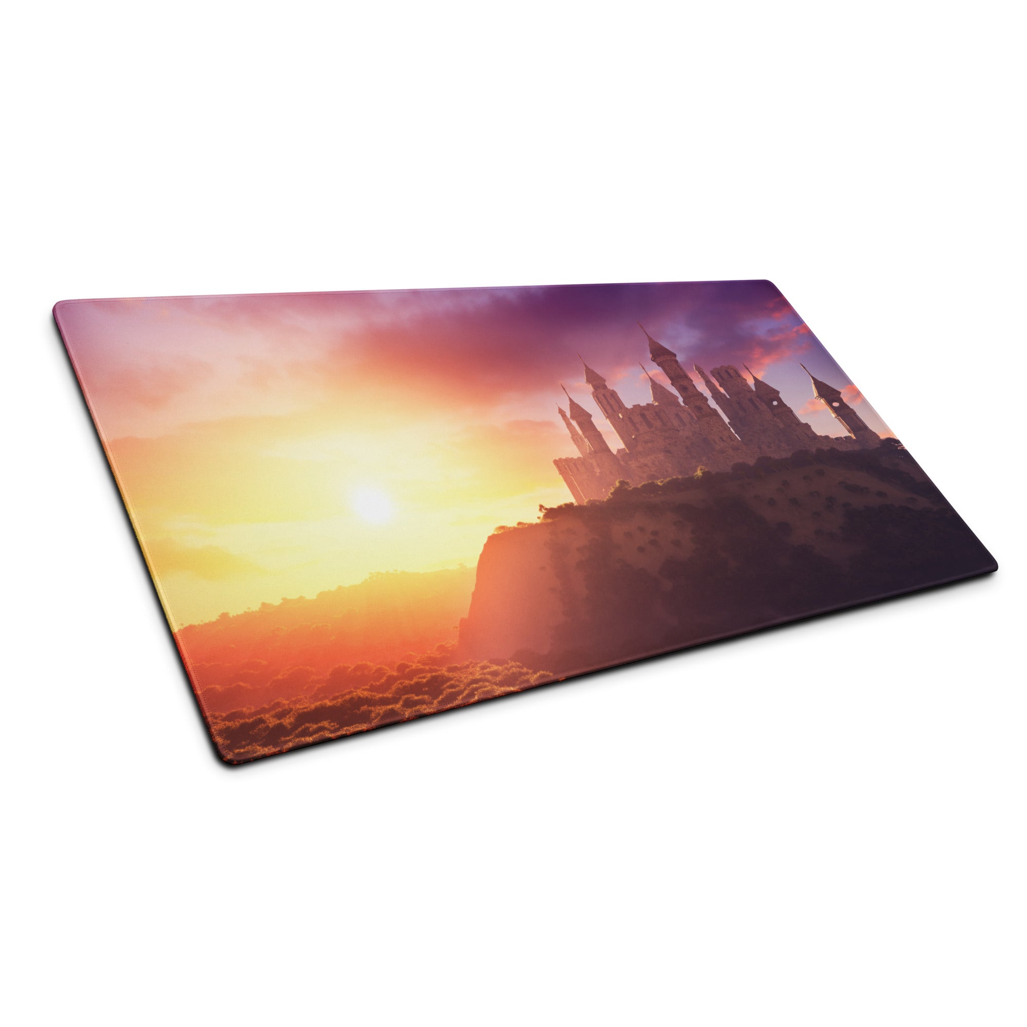 Castle Sunset Mouse Pad - Castle Sunset Orange Purple Gaming Desk Fantasy Dreamy Mood Castle Decor Printed Fabric