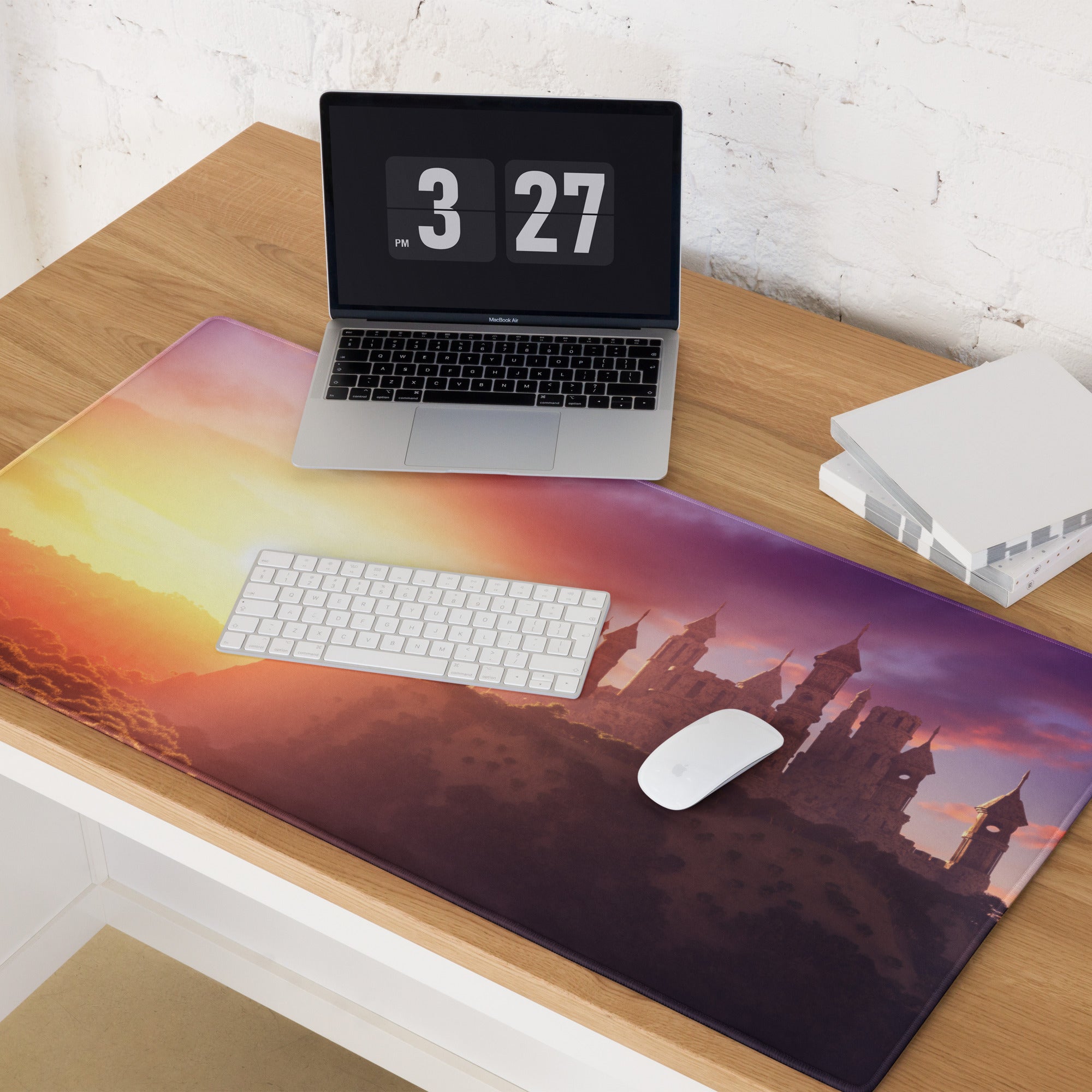 Castle Sunset Mouse Pad - Castle Sunset Orange Purple Gaming Desk Fantasy Dreamy Mood Castle Decor Printed Fabric