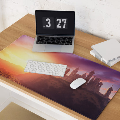 Castle Sunset Mouse Pad - Castle Sunset Orange Purple Gaming Desk Fantasy Dreamy Mood Castle Decor Printed Fabric
