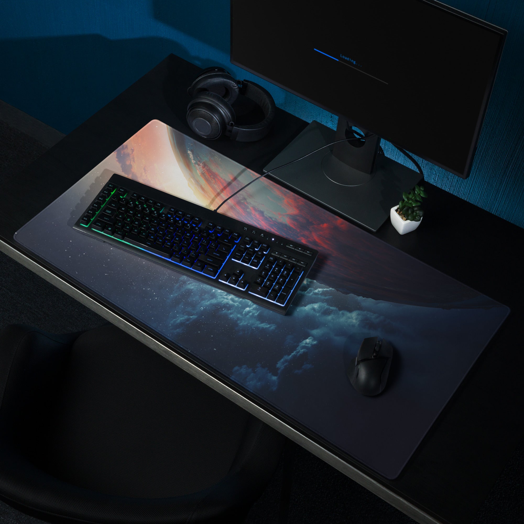Cosmic Night Gaming Mouse Pad - Gaming Mouse Pad Cosmic Blue Black Desk Modern Immersive Mood Tech Decor Non Slip Printed