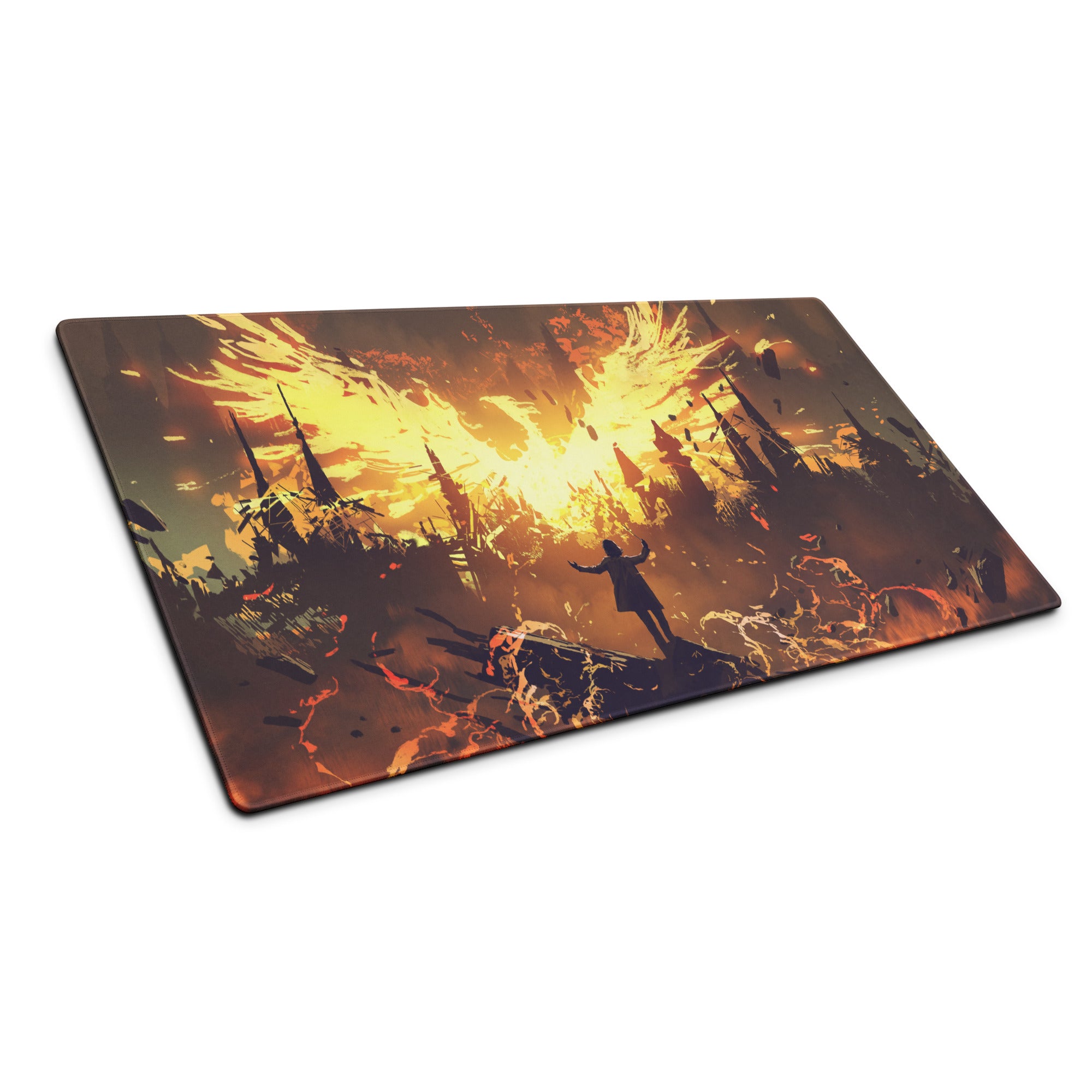 Inferno Siege Gaming Mouse Pad - Gaming Mouse Pad Orange Yellow Desk Fiery Mood Battlefield Style Digital Art