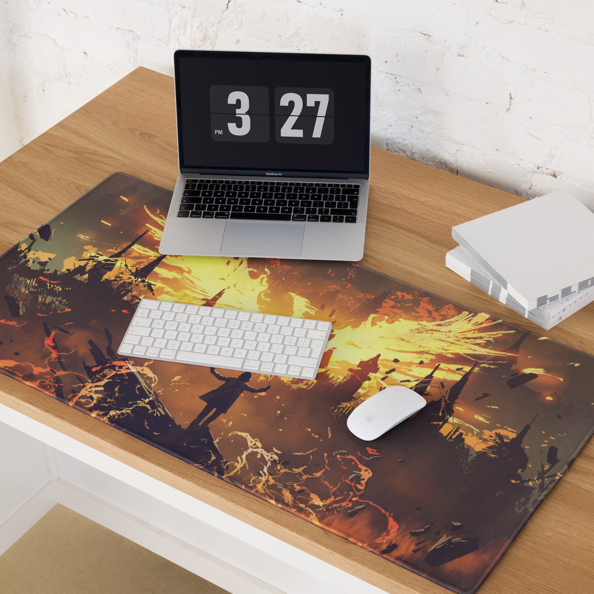 Inferno Siege Gaming Mouse Pad - Gaming Mouse Pad Orange Yellow Desk Fiery Mood Battlefield Style Digital Art
