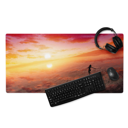 Sunset Beach Gaming Pad - Sunset Beach Scene Orange Pink Desk Setup Cinematic Warm Mood Modern Decor Large Pad Photo