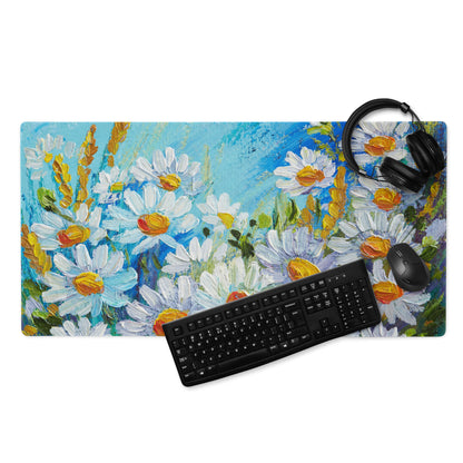 Impressionist Floral Gaming Mouse Pad - Gaming Mouse Pad Blue White Yellow Green Desktop Impressionist Cheerful Mood Botanical Desk Mat Esports Non Slip