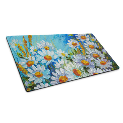 Impressionist Floral Gaming Mouse Pad - Gaming Mouse Pad Blue White Yellow Green Desktop Impressionist Cheerful Mood Botanical Desk Mat Esports Non Slip