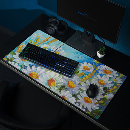 Impressionist Floral Gaming Mouse Pad - Gaming Mouse Pad Blue White Yellow Green Desktop Impressionist Cheerful Mood Botanical Desk Mat Esports Non Slip