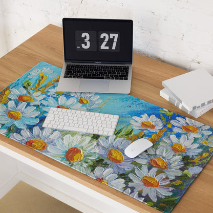 Impressionist Floral Gaming Mouse Pad - Gaming Mouse Pad Blue White Yellow Green Desktop Impressionist Cheerful Mood Botanical Desk Mat Esports Non Slip