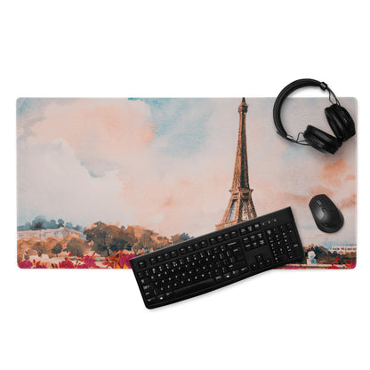 Paris Eiffel Watercolor Mouse Pad - Eiffel Tower Paris Watercolor Desk Mat Pink Blue Romantic Mood Non Slip