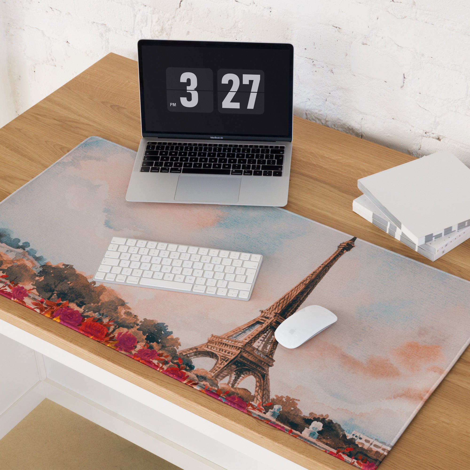 Paris Eiffel Watercolor Mouse Pad - Eiffel Tower Paris Watercolor Desk Mat Pink Blue Romantic Mood Non Slip