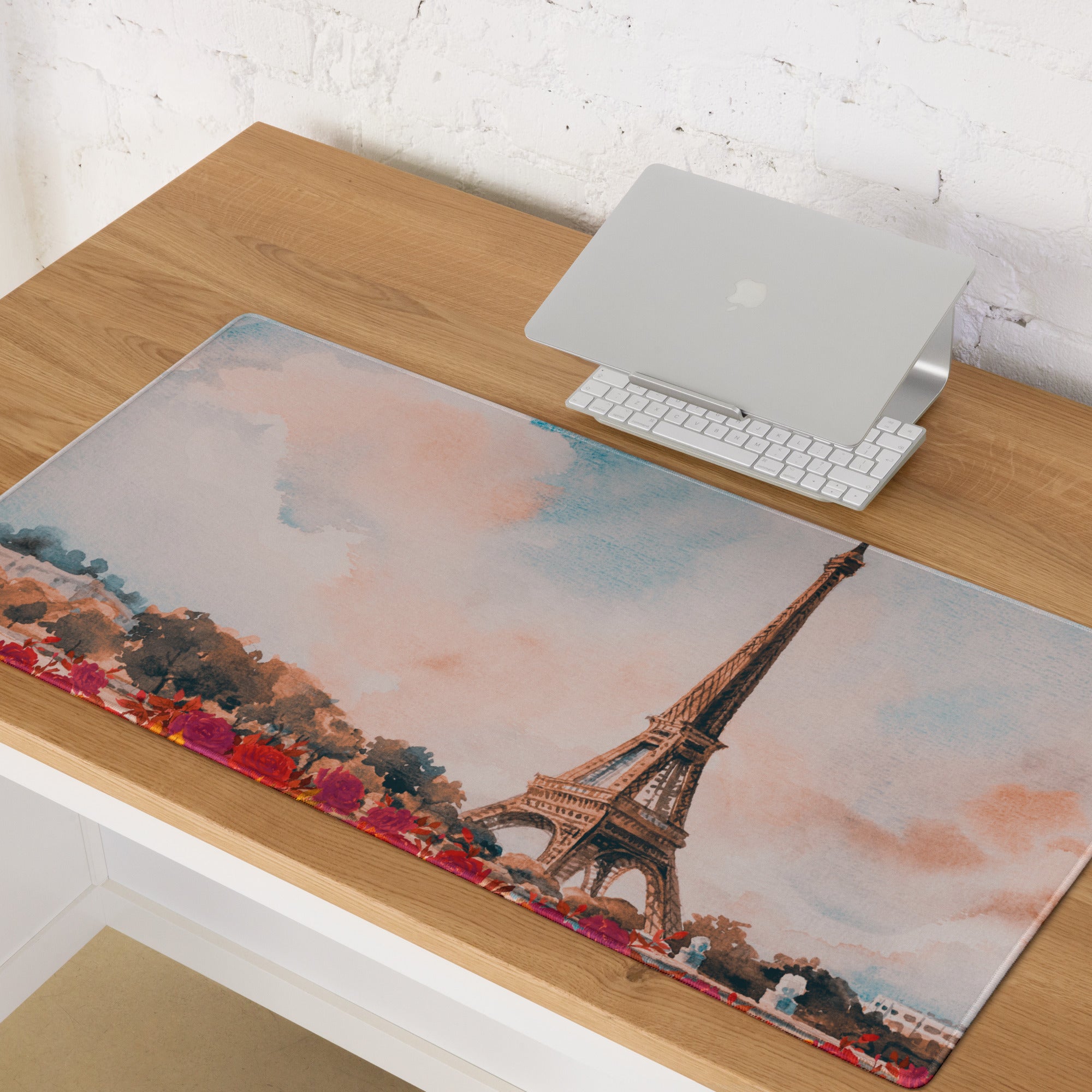 Paris Eiffel Watercolor Mouse Pad - Eiffel Tower Paris Watercolor Desk Mat Pink Blue Romantic Mood Non Slip