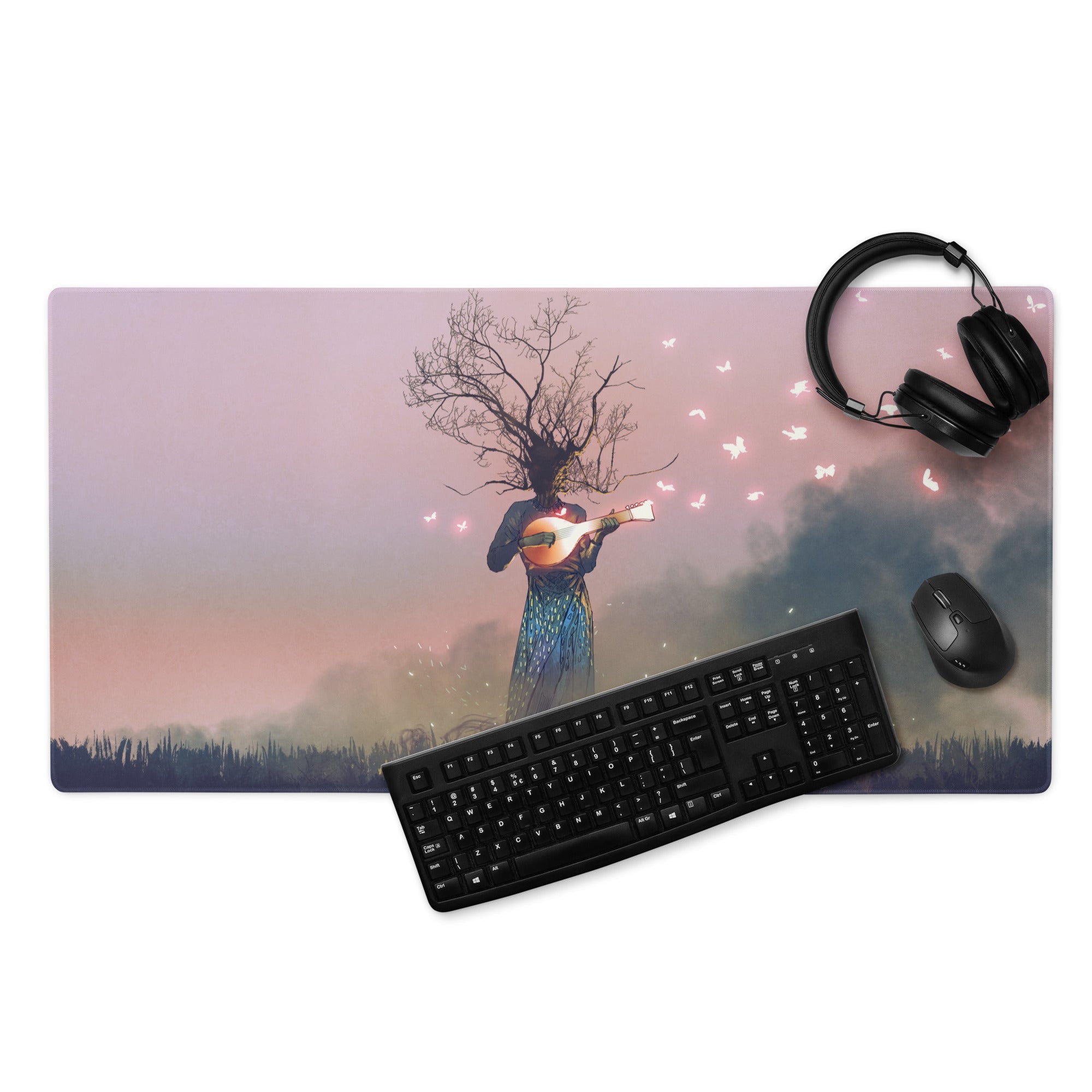 Dreamscape Guitar Tree Mouse Pad - Mouse Pad Large For Gaming Desk Pink Purple Surreal Digital Art Dreamy Mood Decor