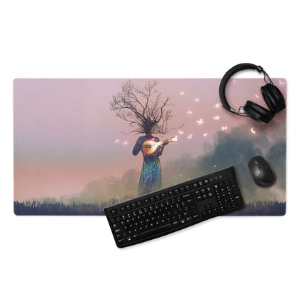 Dreamscape Guitar Tree Mouse Pad - Mouse Pad Large For Gaming Desk Pink Purple Surreal Digital Art Dreamy Mood Decor