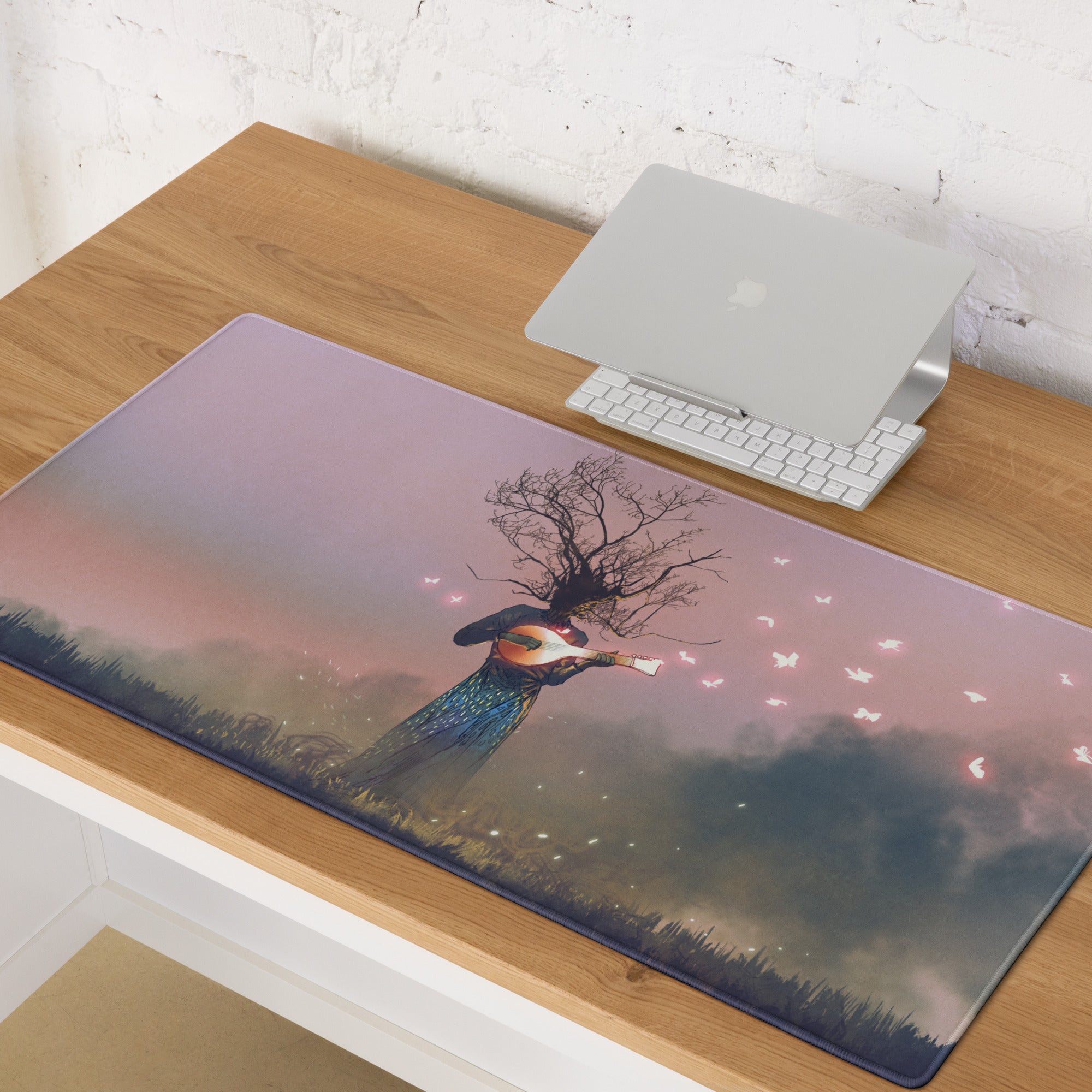 Dreamscape Guitar Tree Mouse Pad - Mouse Pad Large For Gaming Desk Pink Purple Surreal Digital Art Dreamy Mood Decor