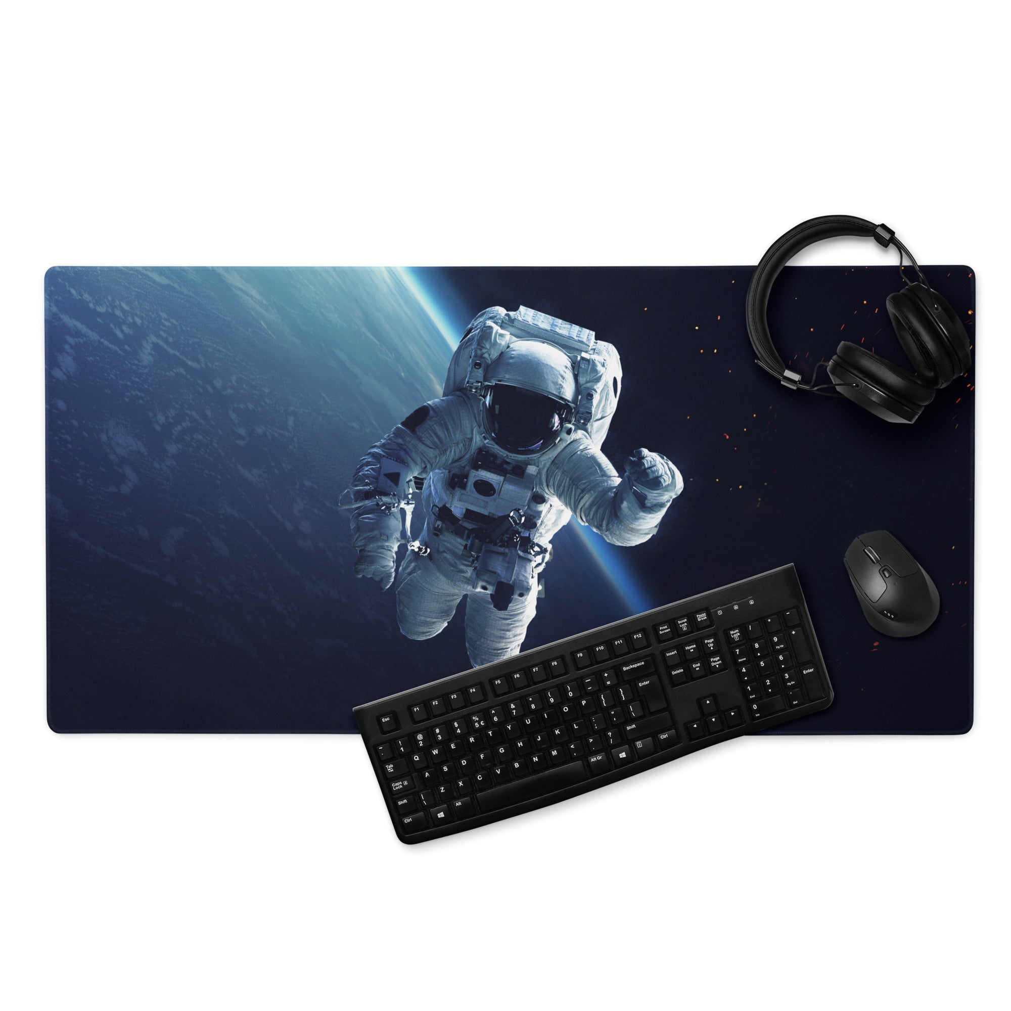 Cosmic Space Odyssey Gaming Mouse Pad - Astronaut Space Blue Black Gaming Mat Cinematic Sci Fi Moody Futuristic Space Themed Desk Mat