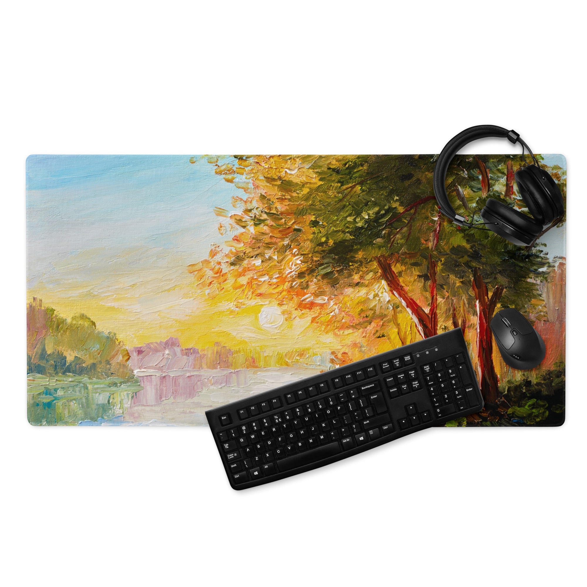 Autumn Landscape Impressionist Mouse Pad - Landscape Art Blue Sunset Desk Gaming Warm Vibrant Modern Decor Oil Painting