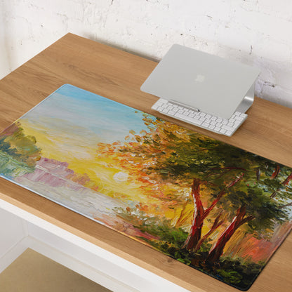 Autumn Landscape Impressionist Mouse Pad - Landscape Art Blue Sunset Desk Gaming Warm Vibrant Modern Decor Oil Painting