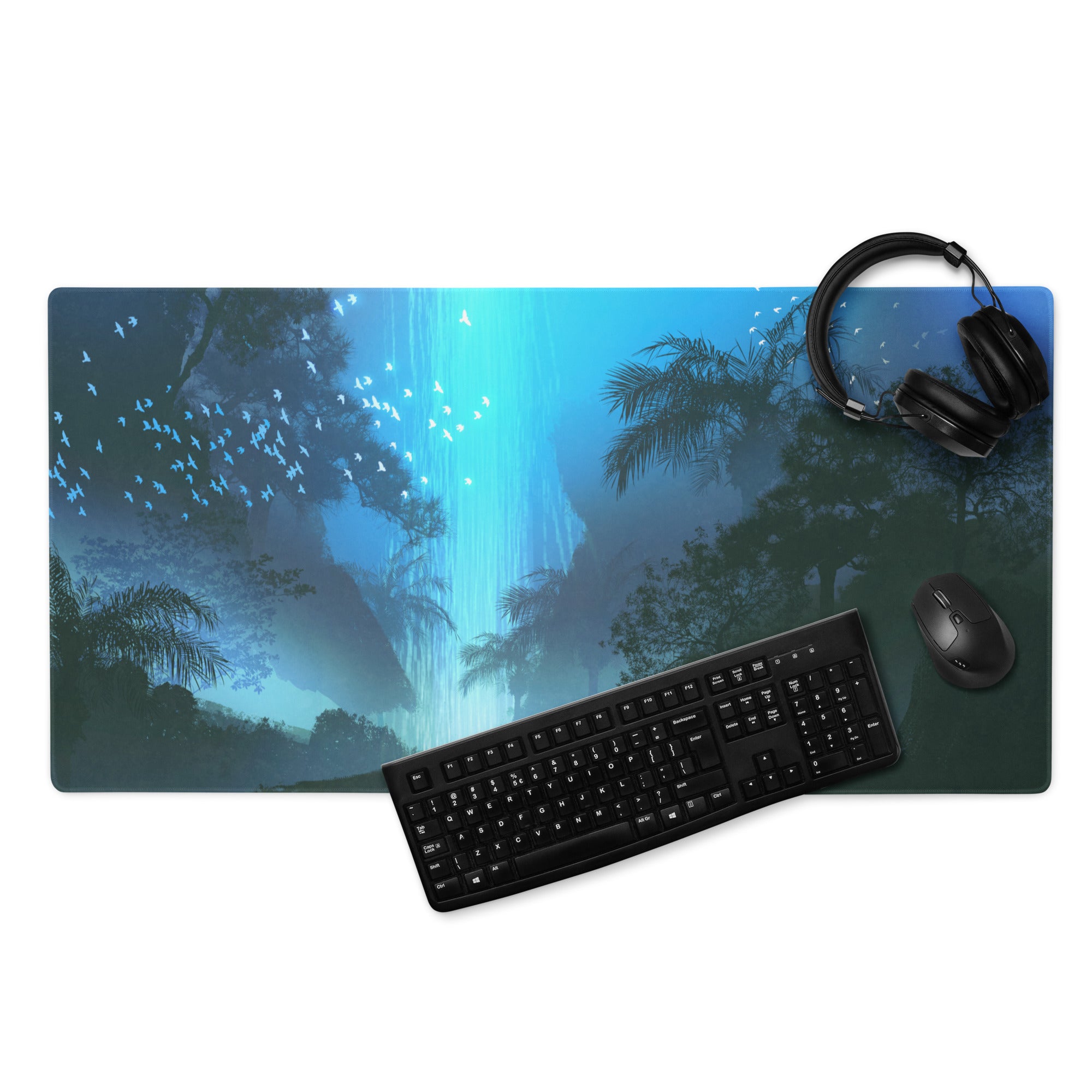 Azure Jungle Gaming Mouse Pad - Gaming Mouse Pad Blue Gradient Desk Setup Modern Calm Mood Minimalist Decor for Gamers