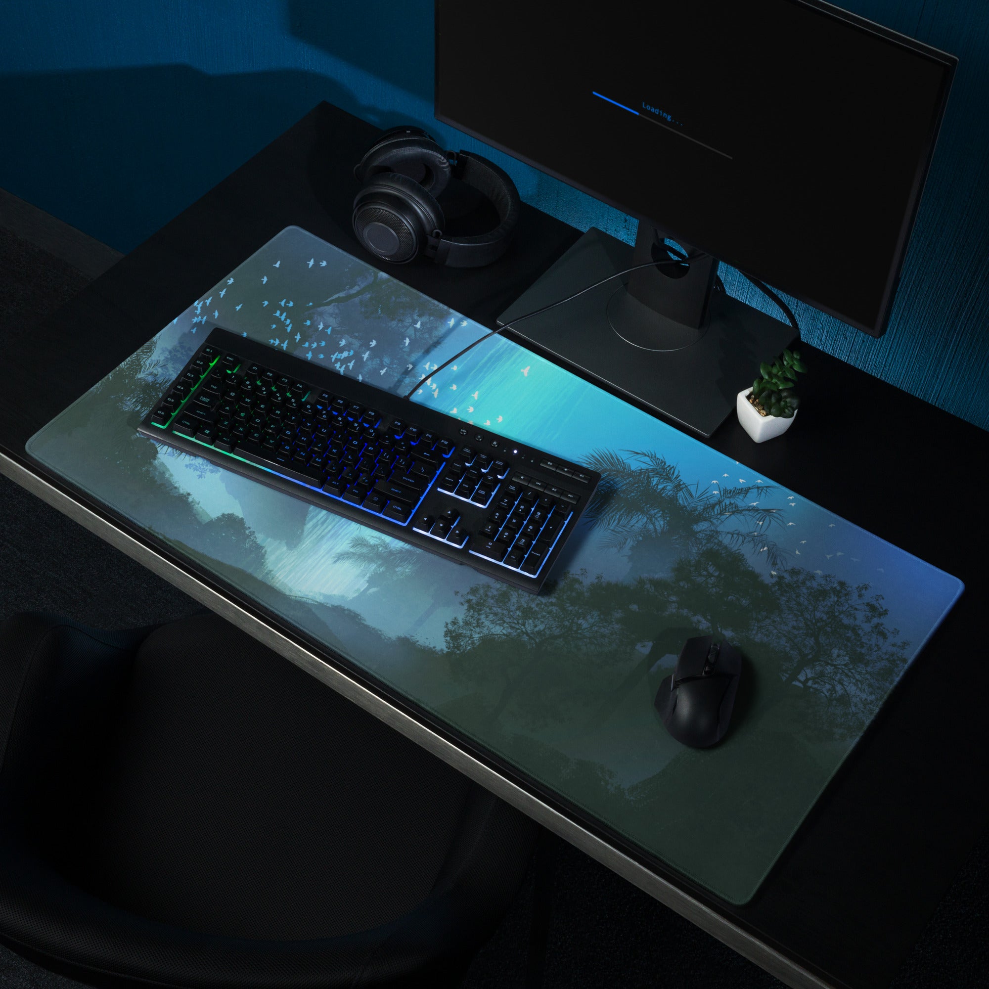 Azure Jungle Gaming Mouse Pad - Gaming Mouse Pad Blue Gradient Desk Setup Modern Calm Mood Minimalist Decor for Gamers
