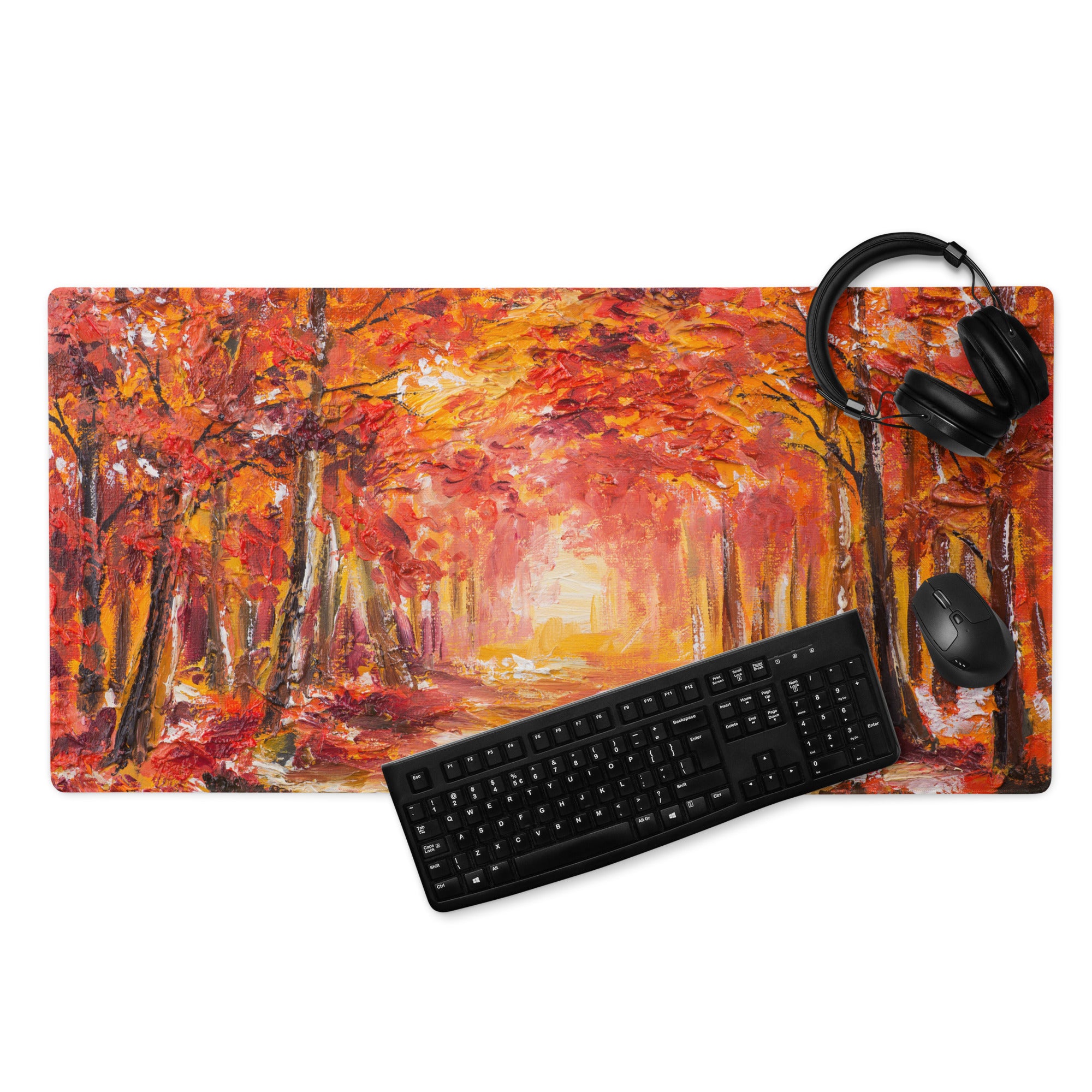 Autumn Forest Abstract Art Mouse Pad - Autumn Forest Art Orange Yellow Desk Mat Abstract Cozy Warm Desk Setup Impasto