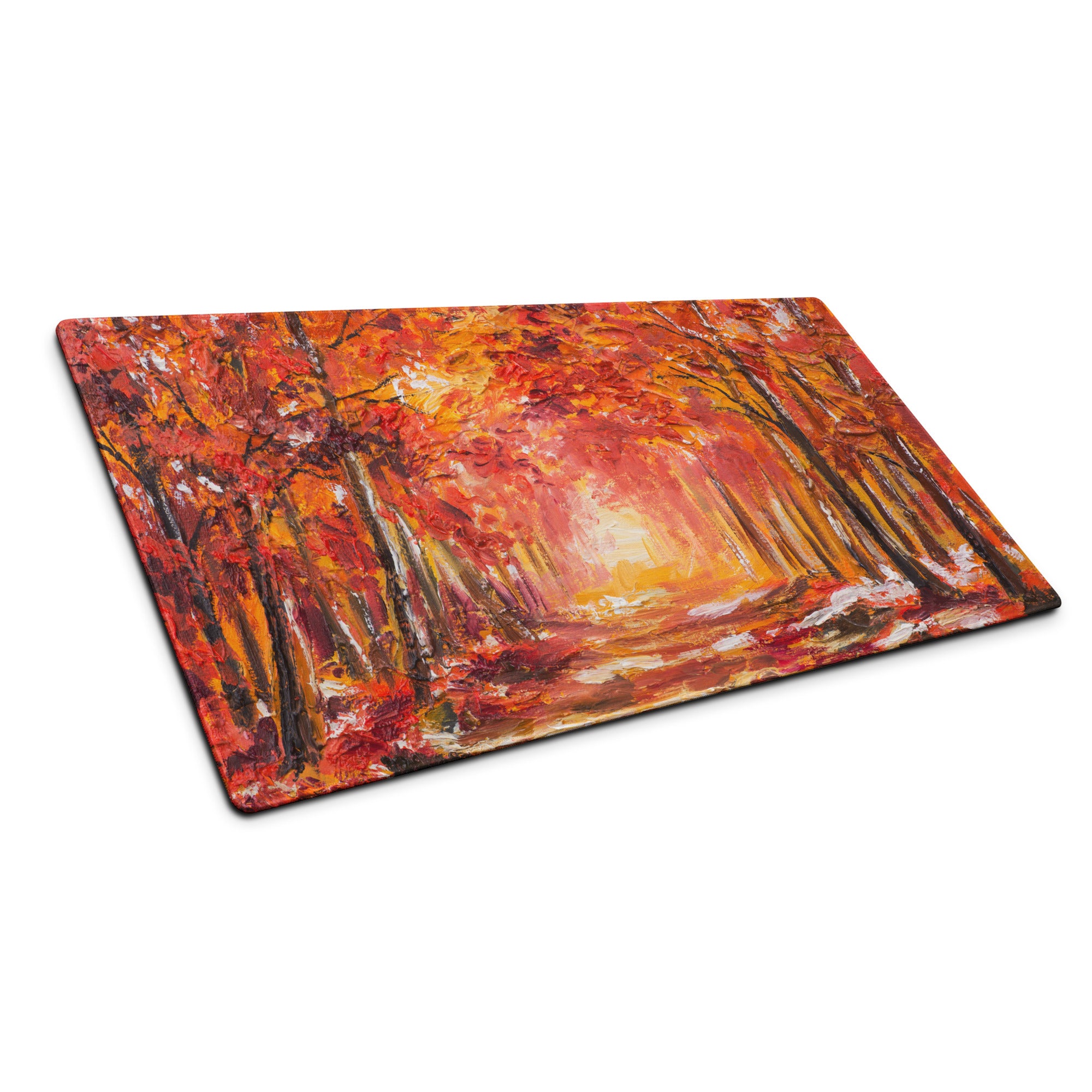 Autumn Forest Abstract Art Mouse Pad - Autumn Forest Art Orange Yellow Desk Mat Abstract Cozy Warm Desk Setup Impasto
