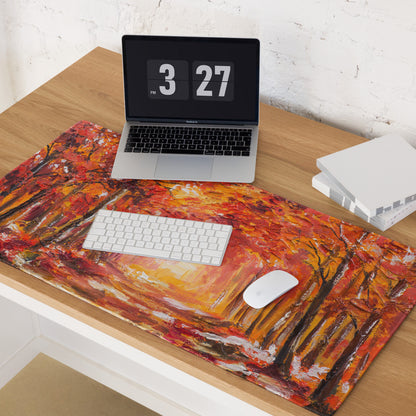 Autumn Forest Abstract Art Mouse Pad - Autumn Forest Art Orange Yellow Desk Mat Abstract Cozy Warm Desk Setup Impasto