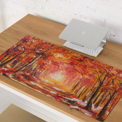 Autumn Forest Abstract Art Mouse Pad - Autumn Forest Art Orange Yellow Desk Mat Abstract Cozy Warm Desk Setup Impasto