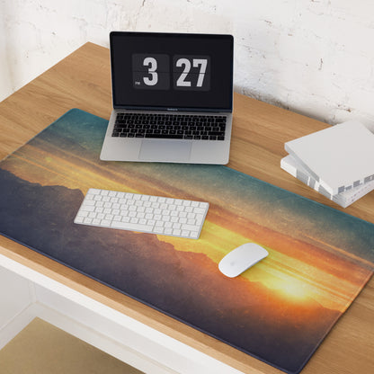 Sunset Mountain Landscape Gaming Pad - Sunset Mountain Landscape, Navy Gradient, Gaming Desk, Photo, Warm Mood