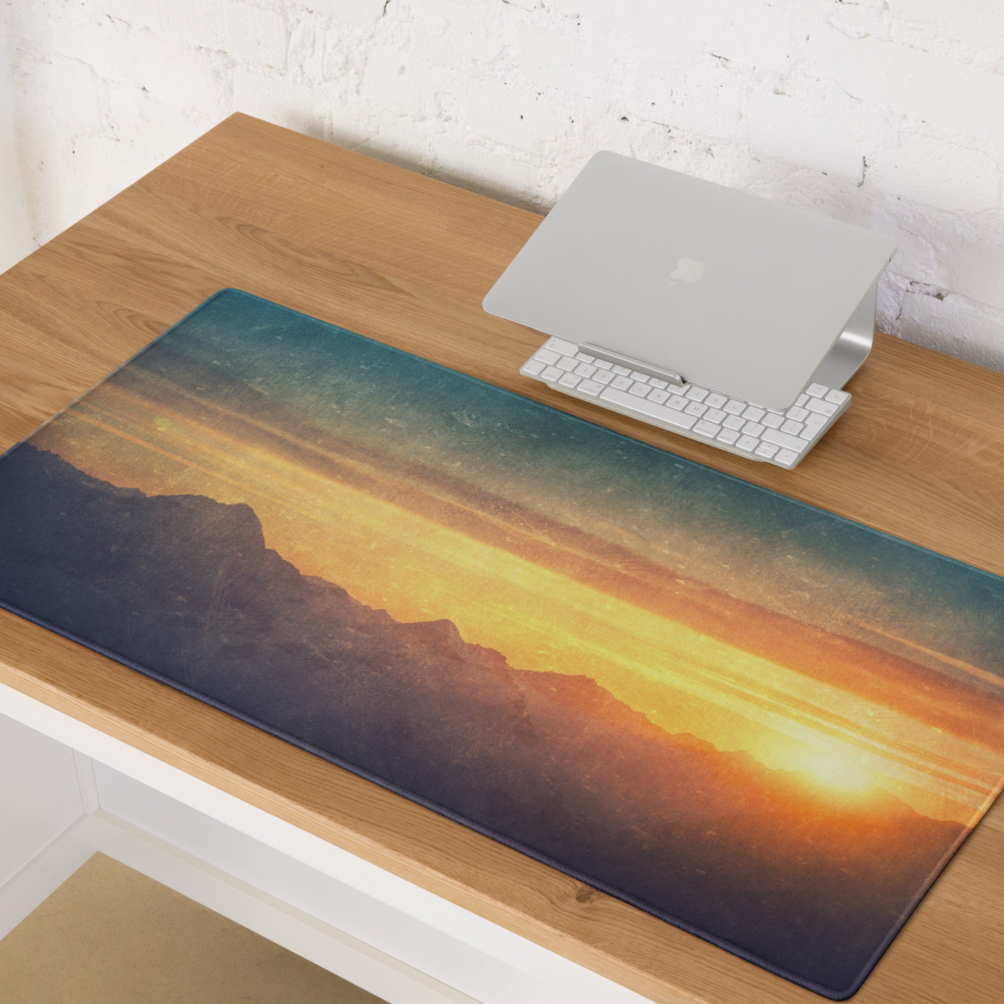 Sunset Mountain Landscape Gaming Pad - Sunset Mountain Landscape, Navy Gradient, Gaming Desk, Photo, Warm Mood