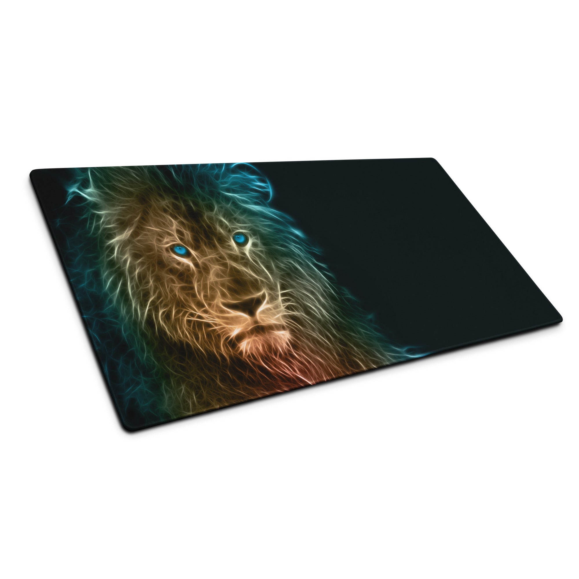 Cat Portrait Mouse Pad Multicolor Neon Gaming Desk Fractal Art - Mood Cyberpunk, Modern Minimal, Large Mouse Pad