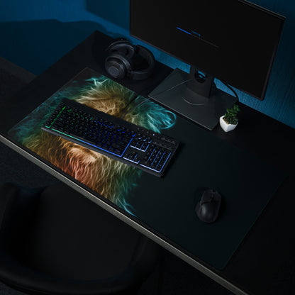 Cat Portrait Mouse Pad Multicolor Neon Gaming Desk Fractal Art - Mood Cyberpunk, Modern Minimal, Large Mouse Pad