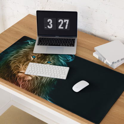 Cat Portrait Mouse Pad Multicolor Neon Gaming Desk Fractal Art - Mood Cyberpunk, Modern Minimal, Large Mouse Pad