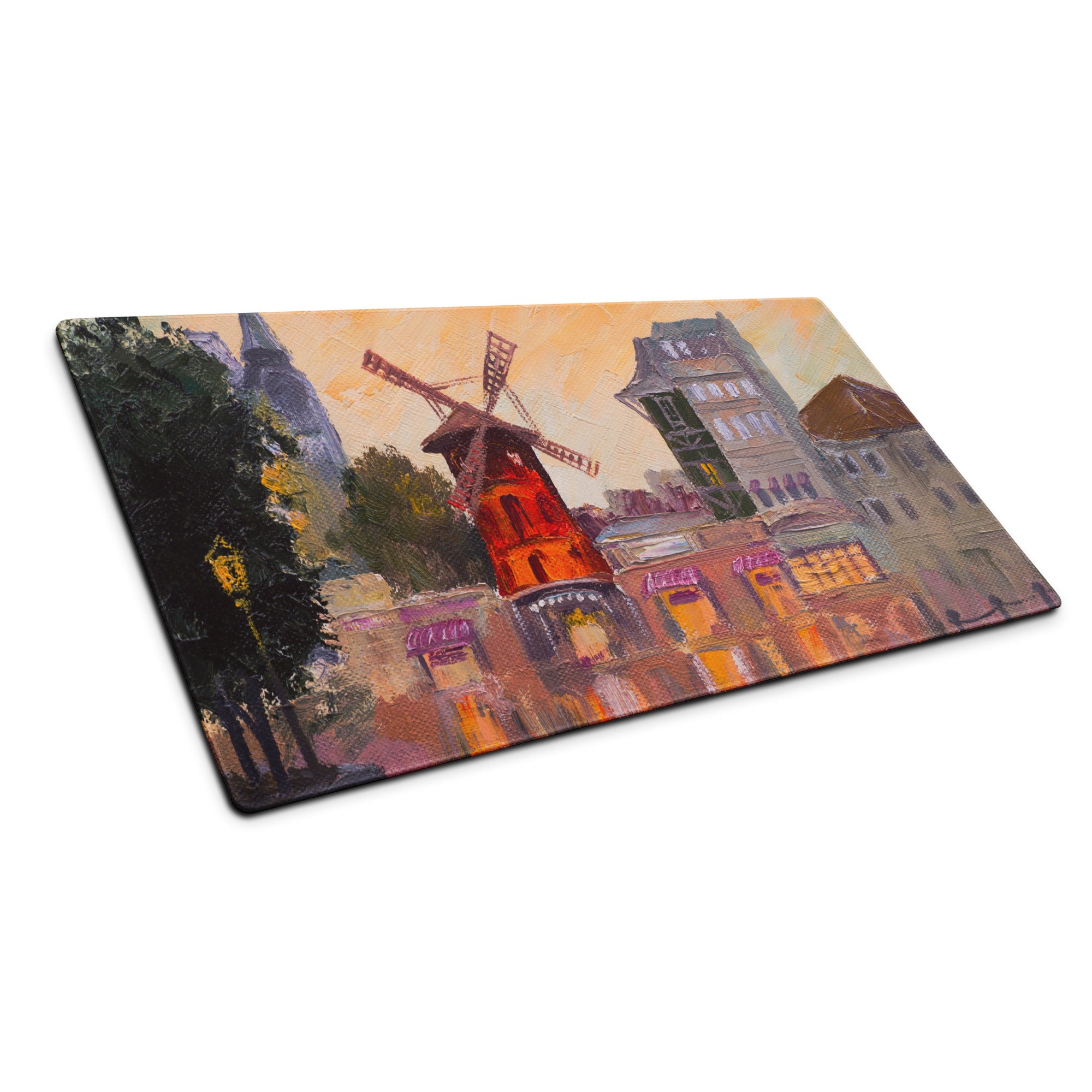 Dutch Windmill Desk Pad - Windmill Town Orange Purple Desk Gaming Impressionist Mood Warm Sunset Vintage Mouse Pad Oil