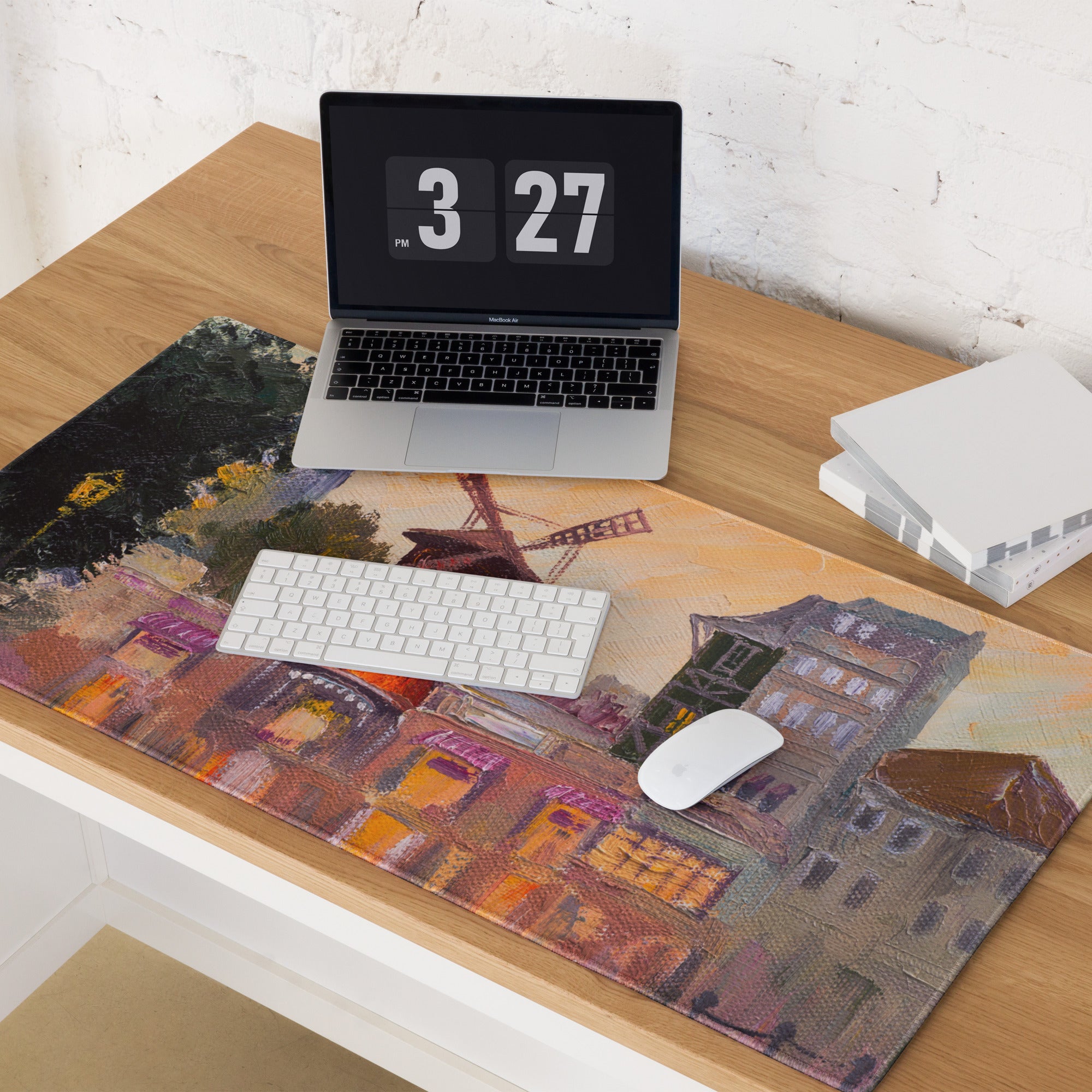 Dutch Windmill Desk Pad - Windmill Town Orange Purple Desk Gaming Impressionist Mood Warm Sunset Vintage Mouse Pad Oil