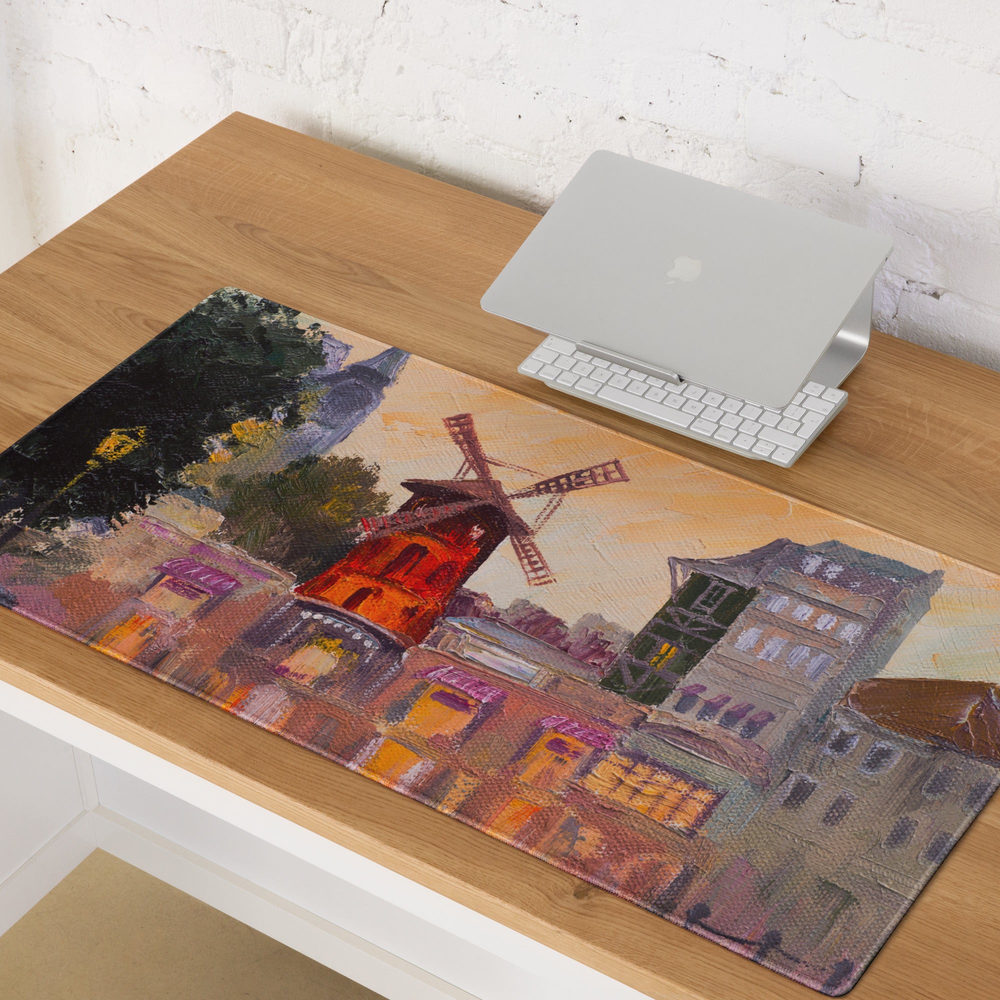 Dutch Windmill Desk Pad - Windmill Town Orange Purple Desk Gaming Impressionist Mood Warm Sunset Vintage Mouse Pad Oil